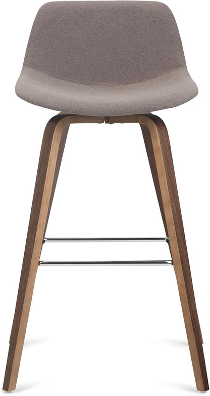 SIMPLIHOME Randolph Counter Stools (Set of 2) - 28 Inch Seat Height Upholstered Bentwood Kitchen Seats in Mocha Woven Fabric, Mid Century Modern Seating with Curved Backrest and Chrome Footrest