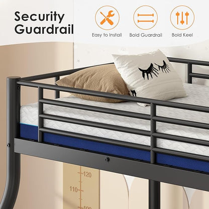 soges Twin Over Full Metal Bunk Bed Set with 6" Mattresses Included, All-in-One Bunk Bed for Kids/Adults, Heavy Duty Sturdy Bed Frame with Ladder & Guardrail, with Memory Foam Mattress, Easy Assembly