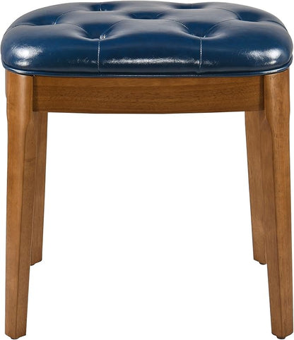 MODERION Vanity Bench Stool with Upholstered, Modern Luxury Wood Stool ,Ottoman Shoe Bench for Living Room, Vanity, Entryway, 19.3"L x 14.9"W x 19.3"H Easy Assembly, Beeswax Leg & Blue Seat FD-HNY-BL
