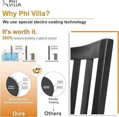 PHI VILLA Metal Outdoor Dining Chairs Set of 2 - Stackable Black Patio Chairs, 300lb Capacity (Stripe)