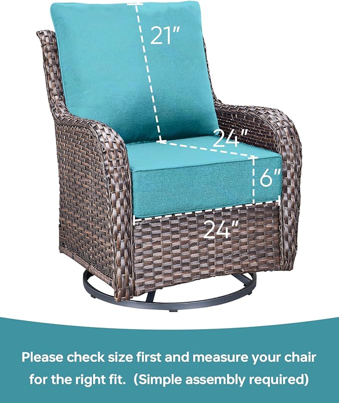 Luxury 24x24x6 Inch Outdoor Cushions - Water&UV&Fade Resistant 1 Set Zippered Patio Chair Cushion for Wicker Dining Rocking Swivel Chairs Loveseat Couch Sectional Sofa - Turquoise