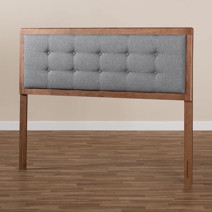 Mid-Century Marvel Fabric Upholstered Walnut Brown Finished Wood Headboard, Wall Mount Headboard King/Dark Gray