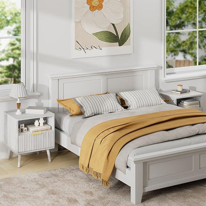 LYNSOM Fluted Dresser and Nightstand Sets 2 Piece, 1-Drawer Nightstands and 7-Drawers Dresser, Wood Bedroom Furniture Set for Home, Bedroom, Hallway, White