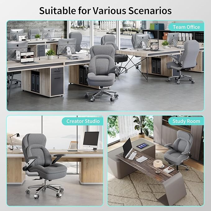 Big and Tall Office Chair, 600lbs Heavy Duty Desk Chair with 5D Arms, Adjustable Lumbar Support & Height, Tilt Function, Fabric High Back Ergonomic Executive Computer Chair with 3'' Casters