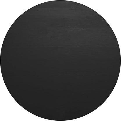 SIMPLIHOME Elmbrook Coffee Table - 34 inch Wide Solid Mango Wood Modern Industrial Round Drum Cocktail Table in Black, Sculptural Living Room Table with Low Profile Design, Assembled