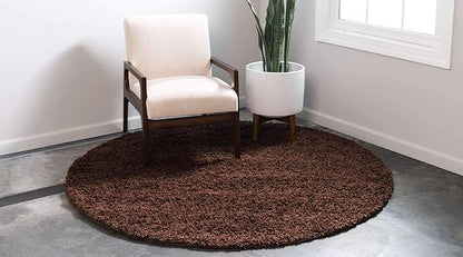 Unique Loom Solid Shag Collection Area Rug (8' Round, Chocolate Brown)