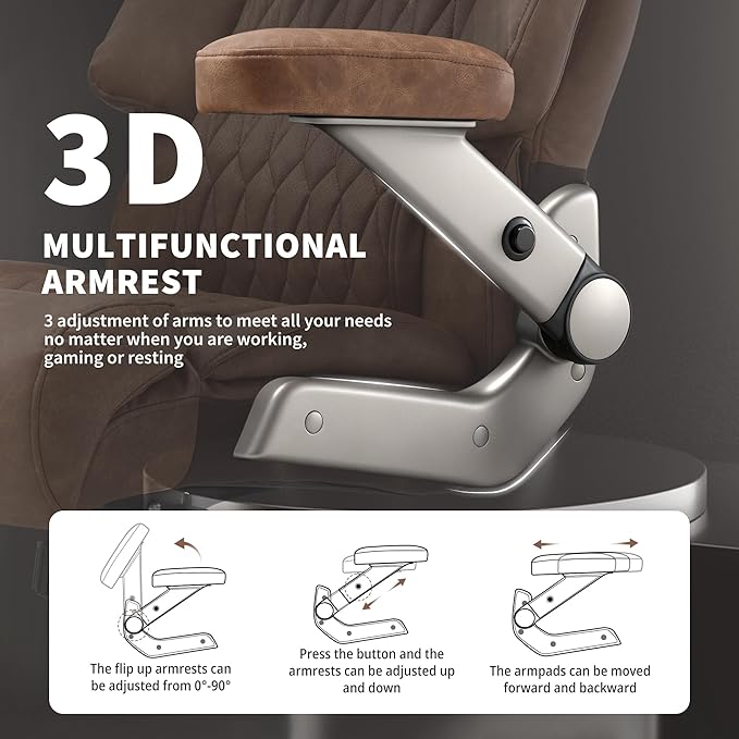 Big and Tall Office Chair 700lbs- Large High Back Executive Computer Desk Chair with 3D Flip-Up Arms, Adjustable Lumbar Support, Extra Wide Plus Size Seat, Heavy Duty Metal Base & Quiet Rubber Wheels