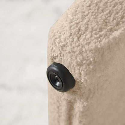 Modern Boucle Ottoman, Vanity Stool Chair, Foot Stool with Wooden Legs Sofa Bench Footstool Extra Seat for Vanity, Makeup Room, Living Room, Entryway, Set 2, Camel