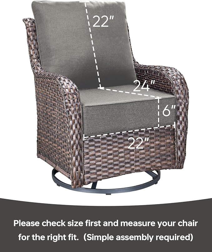 Luxury 22x24/22x25 6-Inch Outdoor Chair Cushions Set of 4 - Heavy Duty Water-Resistant Comfortable Cushion for Patio Furniture Set Dining Gliding Rocking Chairs Loveseat L-Shape Sofa - Grey
