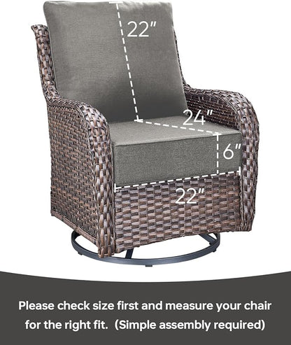 Luxury 22x24/22x25 6-Inch Patio Chair Cushions Set of 3 - Memory Foam Deep Seat Water-Resistant Patio Cushion for Lawn Dining Rocking Swivel Chairs Loveseat 3-Seater Sectional Sofa - Grey