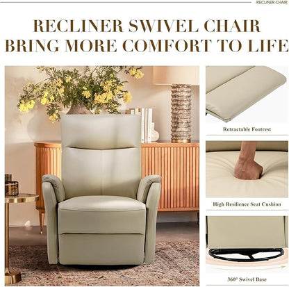 COLAMY Faux Leather Swivel Recliner Chair with Footrest, High Back with Double-Layer Cushion, Glider Recliner for Nursery & Living Room, Bedroom, Mist
