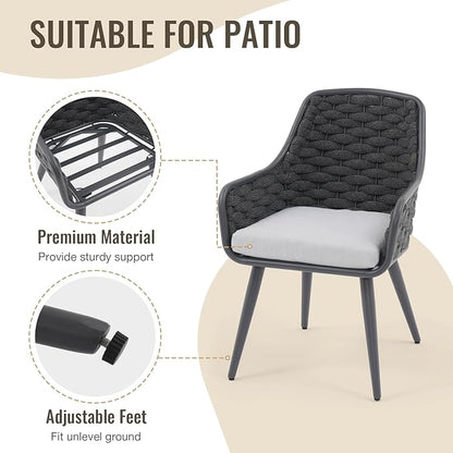 SUNSITT Outdoor Dining Chairs Set of 2, Metal Outdoor Patio Dining Chairs with Weather-Resistant Cushions, Woven Rope Chairs Outdoor with Armrest Dark Grey Outdoor Furniture Chairs for Backyard