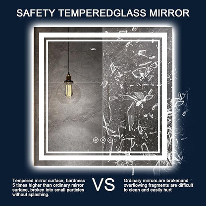 38x38 Inch LED Bathroom Mirror with Lights, Backlit and Front Lighted Bathroom Mirrors for Wall, Anti-Fog Dimmable Memory Shatterproof LED Vanity Mirror for Bathroom