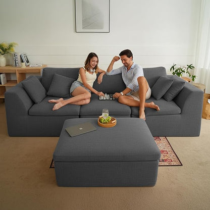 144" Cloud Sectional Couches for Living Room, Convertible U-Shape Couch with Ottoman, 6 Seater Modular Sectional Sofa,DarkGary Chenille