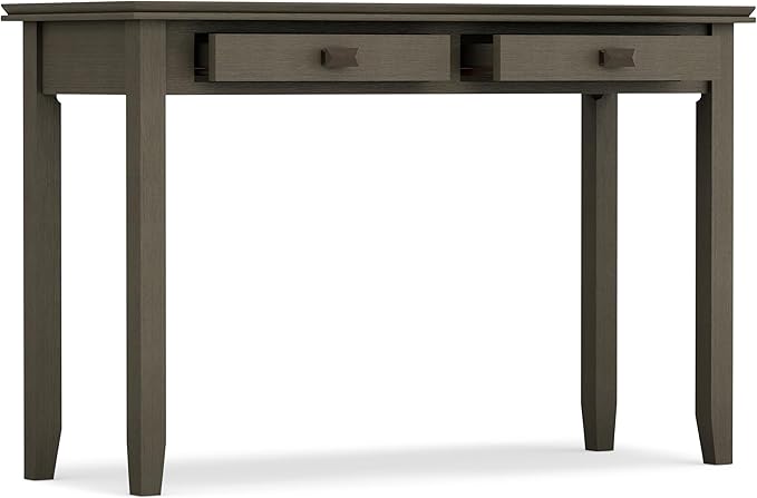 SIMPLIHOME Artisan Console Table - 46 Inch Wide Solid Wood Sofa Table in Farmhouse Grey, Transitional Storage Table for Entryway or Living Room with 2 Drawers and Clean Angle-Edged Top