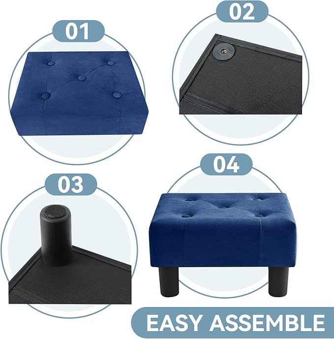 Poofzy Small Foot Stool Ottoman, Velvet Ottoman Foot Rest with Legs, Rectangle Foot Rest for Couch, Footstools and Ottomans Small for Living Room and Entryway (Navy Blue)