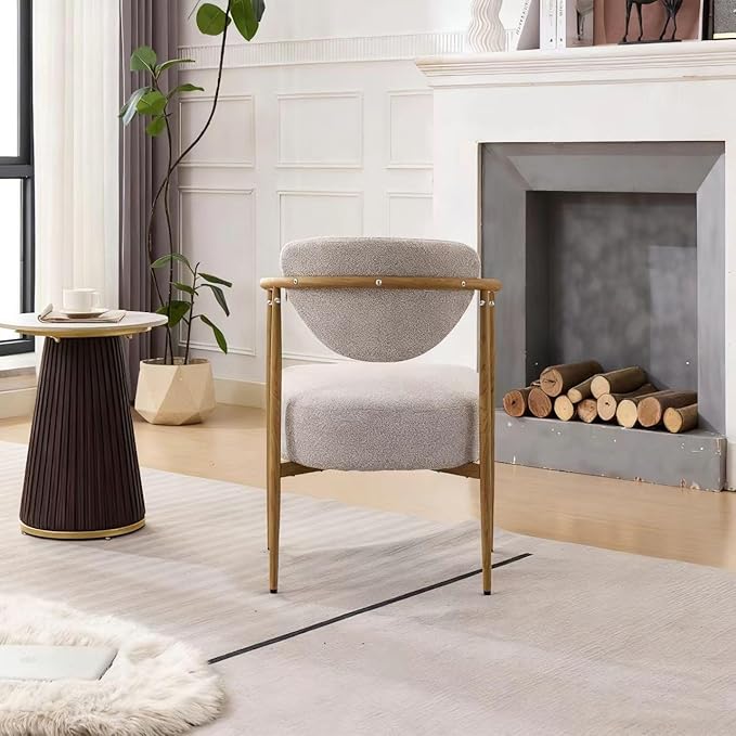 Modern Accent Chair, Beige Woven Fabric Armchair with Wood Grain Metal Frame, Comfortable Single Seating for Living Room, Dining Room, Bedroom, and Cafe, 24.8" W x 24.8" D x 29.1" H