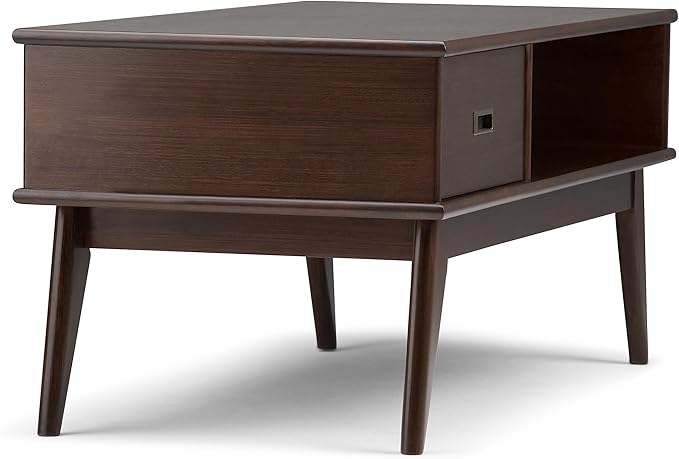 SIMPLIHOME Draper SOLID HARDWOOD 48 inch Wide Rectangle Mid Century Modern Coffee Table in Medium Auburn Brown for the Living Room and Family Room