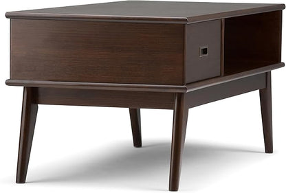 SIMPLIHOME Draper SOLID HARDWOOD 48 inch Wide Rectangle Mid Century Modern Coffee Table in Medium Auburn Brown for the Living Room and Family Room