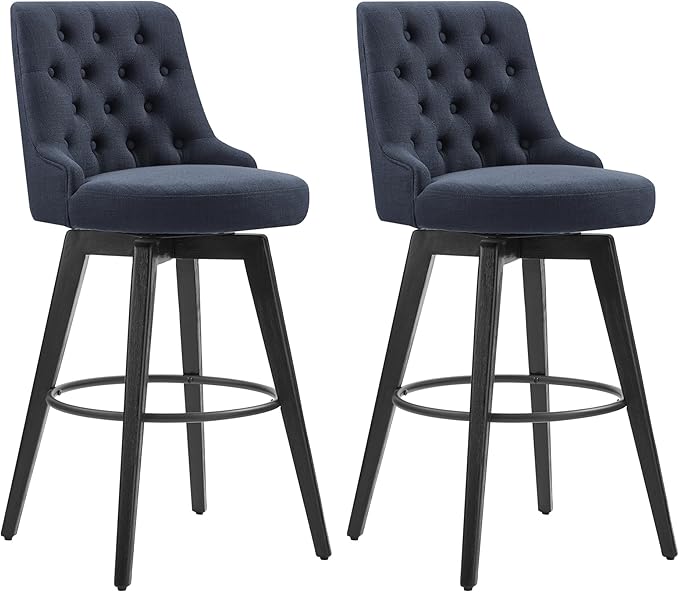 Watson & Whitely Bar Stools, 360° Swivel Upholstered Bar Stool with Back, 30" H Bar Height Barstools, Set of 2, Performance Fabric in Insignia Blue