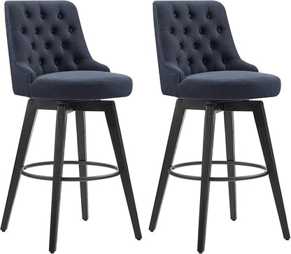 Watson & Whitely Bar Stools, 360° Swivel Upholstered Bar Stool with Back, 30" H Bar Height Barstools, Set of 2, Performance Fabric in Insignia Blue