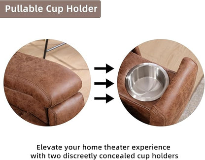Leather Recliner Chair, Manual Recliner Chair for Adults with Overstuffed Arms and Back, Single Sofa Recliner with Cup Holders for Living Room Set of 2, Brown