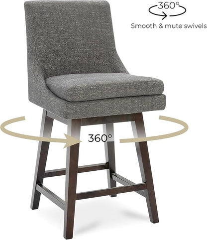 CHITA Bar Height Swivel Barstool with Back Set of 2, FSC Certified Upholstered Bar Stool, 30.7" H Seat Height, Fabric in Fog