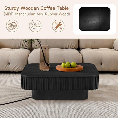 Lift Top Coffee Table for Living Room, Fluted Coffee Tables with Storage, Solid Wood Veneered Modern Accent Tea Center Table for Small Space Apartment (Black-38.6''D×26.8''H)