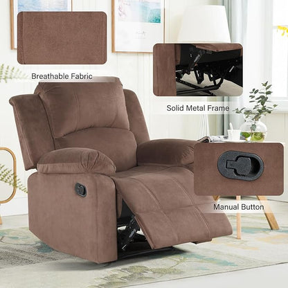 CANMOV Manual Recliner Chair Set of 2, Soft Fabric Overstuffed Recliner Single Sofa Chair for Living Room Bedroom, Heavy Duty and Safety Reclining Mechanism, Light Brown