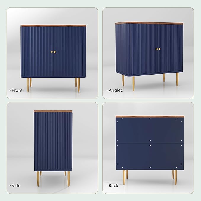 HLR Sideboard Buffet Cabinet with Fluted Texture, White Accent Cabinet with 2 Doors, Modern Credenza Storage for Kitchen Living Room, Entryway (Blue, 2Piece)