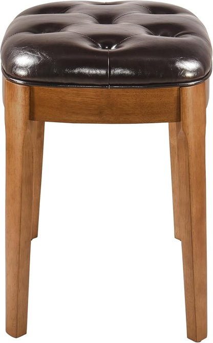 MODERION Vanity Stool Bench with Upholstered, Modern Luxury Wood Stool ,Ottoman Shoe Bench for Living Room, Vanity, Entryway, 19.3"L x 14.9"W x 19.3"H Easy Assembly, Beeswax Leg & Dark Brown FD-HNY-DB