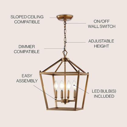 JONATHAN Y JYL7436B Pagoda Lantern Dimmable Adjustable Metal LED Pendant Classic Traditional Farmhouse Dining Room Living Room Kitchen Foyer Bedroom Hallway, 12 in, Antique Gold
