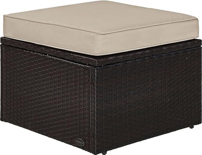 Crosley Furniture Palm Harbor Wicker Outdoor Ottoman Foot Rest for Patio, Deck, Porch, Brown with Sand Cushions