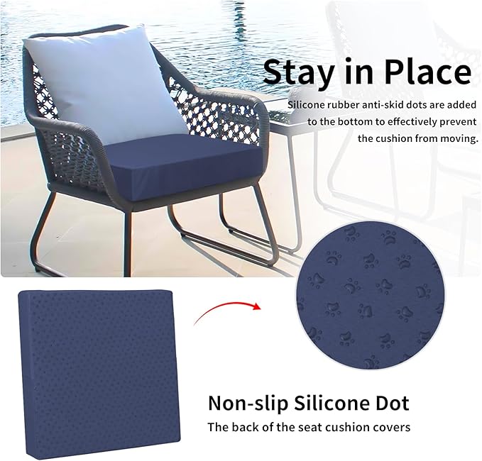 Easy-Going Waterproof Patio Cushion Covers ONLY Cover 27x25x5 inch 4 Pack Replacement Non-Slip Outdoor Seat Cushion Slipcover with Zipper. Navy