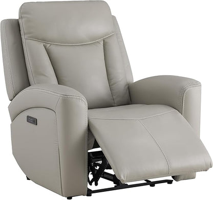 CHITA Genuine Leather Power Recliner Chair for Adults, Super Zero Gravity Recliner with Adjustable Power Headrest & USB/Type-C Ports, for Living Room, Bedroom & Home Theater, Light Gray
