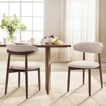 COLAMY Wooden Dining Chairs Set of 4, Modern Fabric Upholstered Kitchen Side Chairs, Farmhouse Dining Room Chair with Foot Pegs, Beige