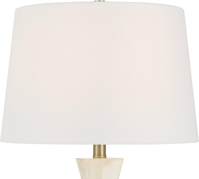 Possini Euro Design Marcy 28" Tall Modern Glam Table Lamp White Finish Alabaster Single Fabric White Shade Living Room Bedroom Bedside Nightstand House Office Home Reading Kitchen Entryway
