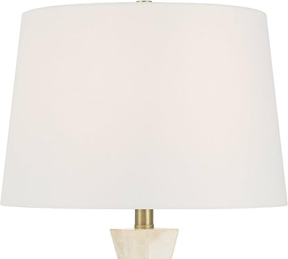 Possini Euro Design Marcy 28" Tall Modern Glam Table Lamp White Finish Alabaster Single Fabric White Shade Living Room Bedroom Bedside Nightstand House Office Home Reading Kitchen Entryway