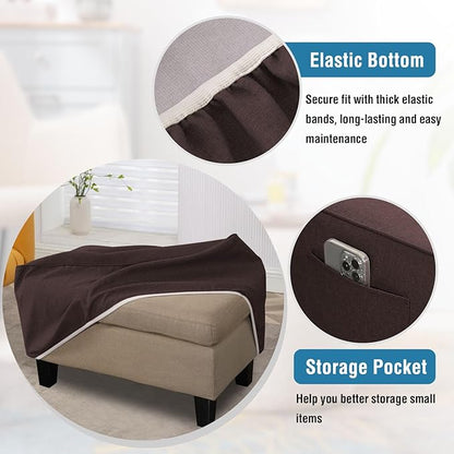 H.VERSAILTEX Sturdy Ottoman Cover Rectangle Fit Length 49"-50" Footrest Ottoman Slipcovers for Foot Stool & Folding Storage Furniture with Storage Side Pocket - Heather Chocolate