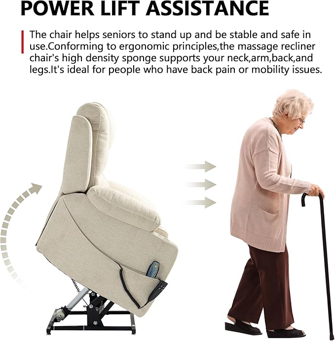 Large Power Lift Recliner Chair Sofa with Massage and Heat for Big and Tall Elderly,Infinite Positions,Dual Motor,Cup Holders,Extended Footrest,Velvet Home Theater Seat