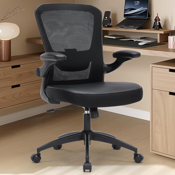 Office Chair, 350lbs Heavy Duty Ergonomic Desk Chair with Flip-Up Arms, Home Office Desk Chairs with Adjustable Seat Height & Lumbar Support, Executive Computer Desk Chair for Heavy People