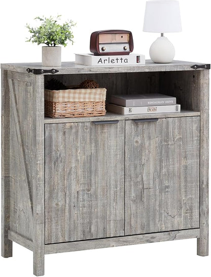 Buffet Cabinet with Storage - Modern Farmhouse Rustic 32 Fluted Sideboard Storage Cabinet Buffet with Adjustable Shelves, Coffee Wine Bar Organizer for Dining Room (Grey)