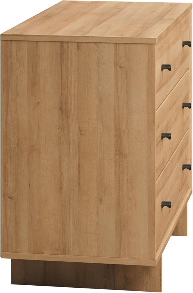 Prepac Finnley 3-Drawer Nightstand in Natural Oak, Extra-Wide Bedside Table with Storage, Modern End Table for Home, Bedroom, 16" D x 31" W x 26.75" H