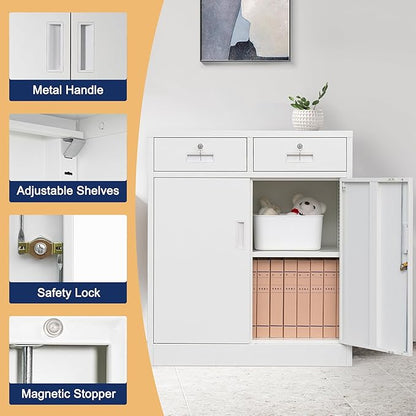 Metal Storage Cabinet, 36 Inch Tall Metal Storage Cabinet with Doors and Shelves, Pantry Cabinets with Drawer for Kitchen Storage, Garage Cabinet for Living, Dining Room, Assemble Required.