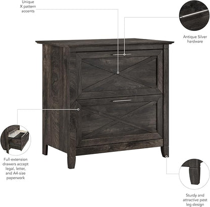 Bush Furniture Key West 2 Drawer Lateral File Cabinet in Dark Gray Hickory, Document Storage for Home Office, Accent Chest with Drawers