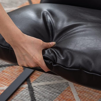 Mid-Century Accent Chair, Comfy PU Leather Side Chair with Armrest, Upholstered Leisure Chair with Black Metal Frame for Living Room Bedroom Reception Room, Black