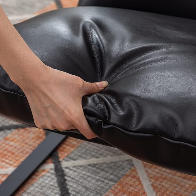 Mid-Century Accent Chair Set of 2, Comfy PU Leather Side Chair with Armrest, Upholstered Leisure Chair with Black Metal Frame for Living Room Bedroom Reception Room, Black