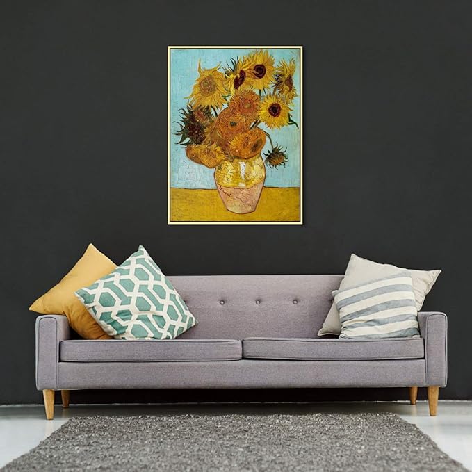 Wieco Art Framed Art Sunflower Large Canvas Prints Wall Art by Vincent Van Gogh Oil Paintings Framed Canvas Wall Art for Living Room Wall Decor Bedroom Home Office Decor