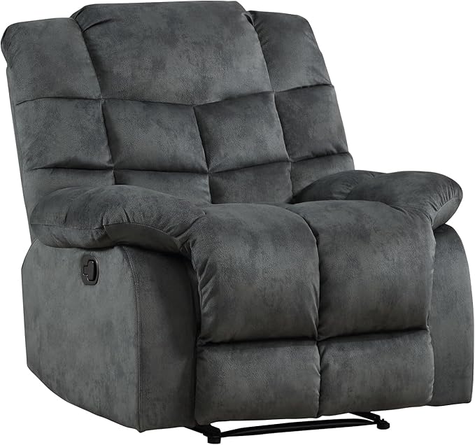 EBELLO Manual Recliner Chair, Overstuffed Reclining Sofa with Soft Padded Headrest and Armrest, Soft Fabric Single Couch for Living Room, Grey Green