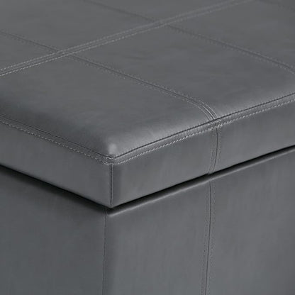 SIMPLIHOME Amelia 33 inch Wide Transitional Rectangle Storage Ottoman Bench in Stone Grey Vegan Faux Leather, Assembled, For the Living Room, Entryway and Family Room